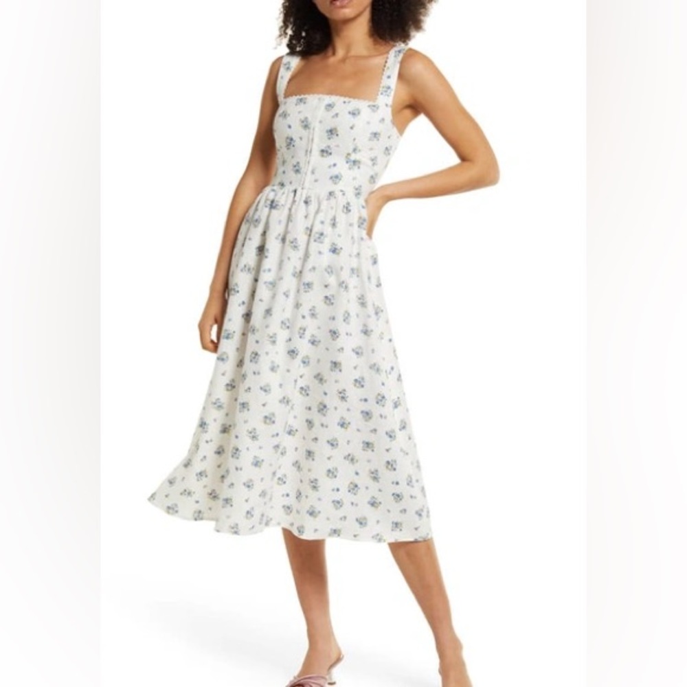Reformation Tagliatelle Floral-print Linen Midi Dress